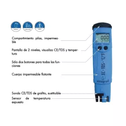 Hanna Tester CE, TDS y temperatura (rango alto) impermeable