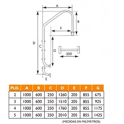 Escalera Standard ancho 1 m AISI-316 3 peldaños antideslizantes
