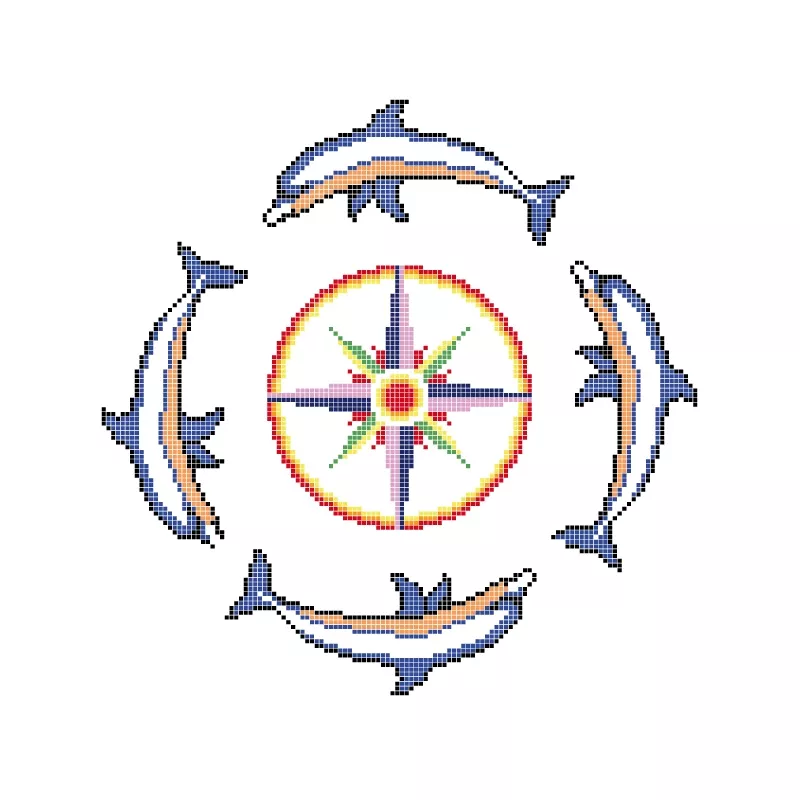 Dibujo gresite HT-K Grupo 4 delfines con rosa