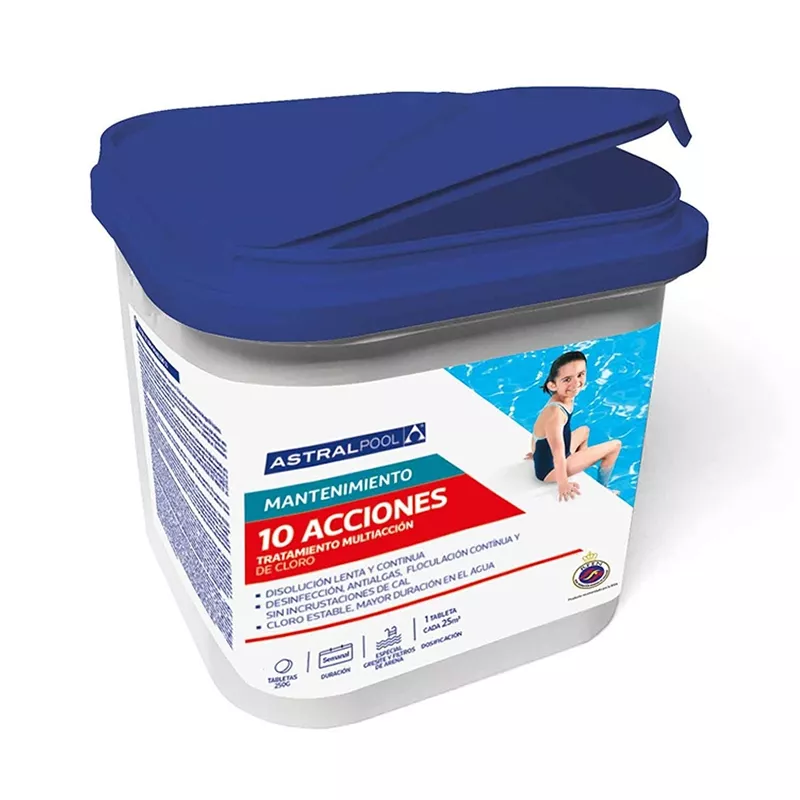 Multiacción pastillas de 250gr ACTION 10 en formato cuadrado 5kg Astralpool