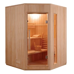 Sauna tradicional de vapor Zen de 3 plazas angular