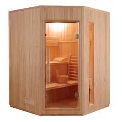 Sauna tradicional de vapor Zen de 3 plazas angular