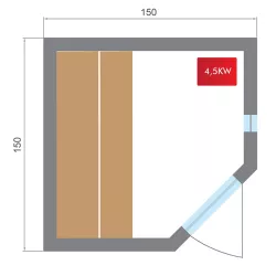 Sauna tradicional de vapor Zen de 3 plazas angular