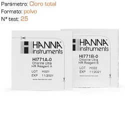Reactivo polvo Hanna para Cloro Total rango ultra alto 25 test