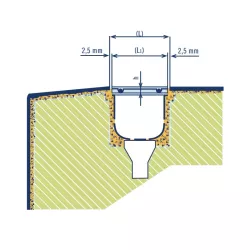 Rejilla para rebosadero piscina por placas 22/245 mm.