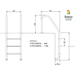 Escalera piscina Aquarama Standard 4 peldaños AISI-316 Electropulida (especial cloración salina)
