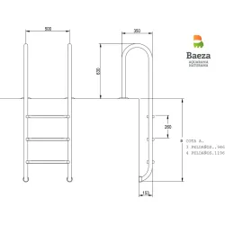 Escalera piscina Aquarama Muro 4 peldaños AISI-316 Electropulida (especial cloración salina)