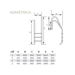 Echelle de piscine asymétrique Standard 2 marches piscine au sel