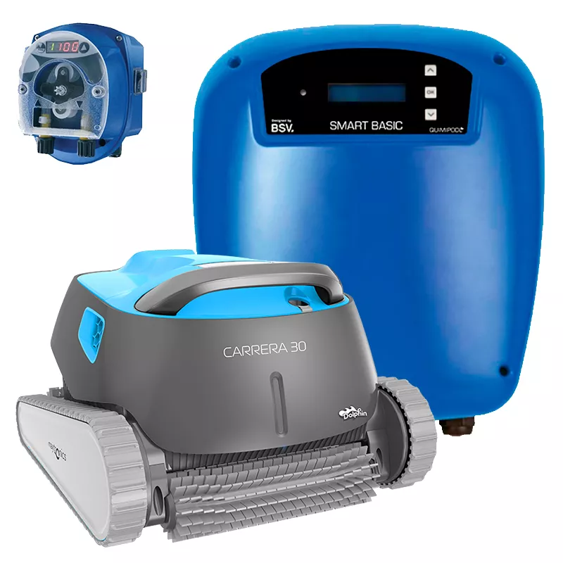 Clorador salino BSV Smart Basic 25 g/h + Regulador de pH Seko Dinamik + Dolphin Carrera 30