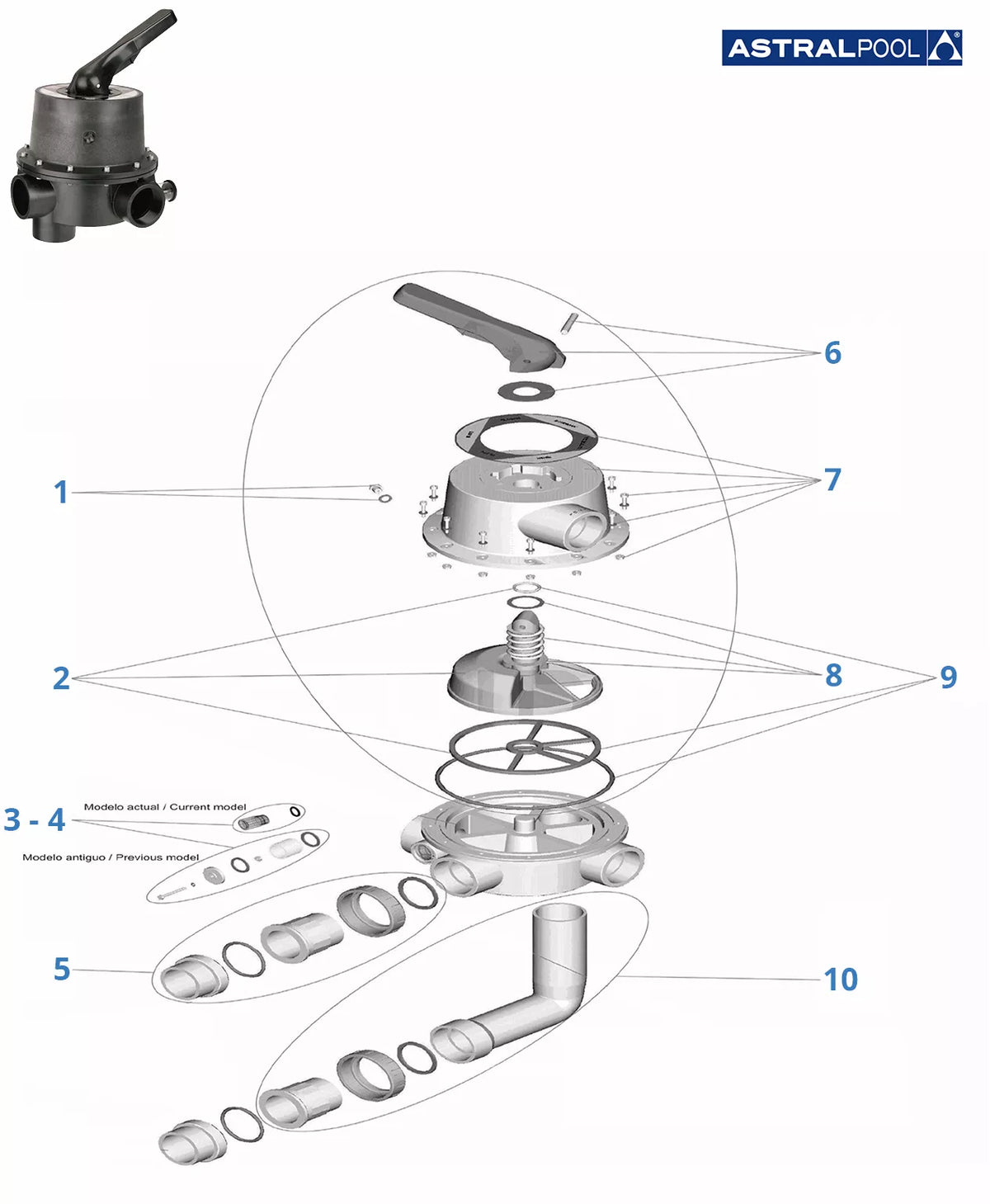 Recambios válvula selectora Astralpool 2" 1/2 Magnum 24837