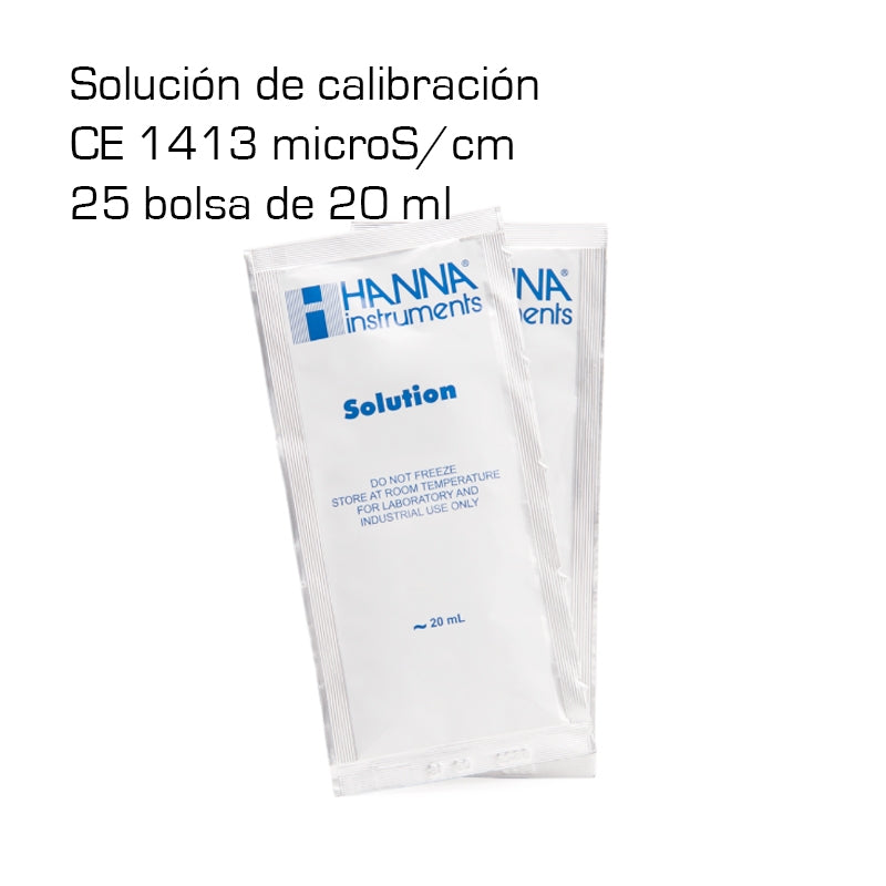 Solución Hanna calibración CE 1413 microS/cm (25 bolsas de 20 ml)