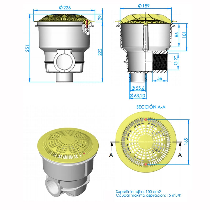 Sumidero circular NORM con rejilla antivortex