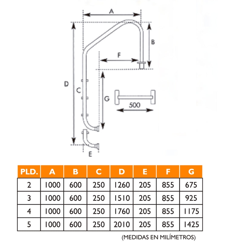 Escalera Standard ancho 1 m AISI-316 5 peldaños antideslizantes