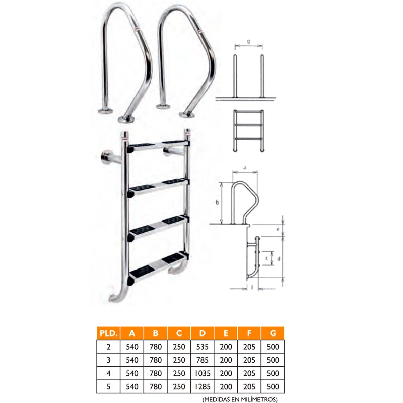 Escalera 2 componentes AISI-316 4 peldaños antideslizantes