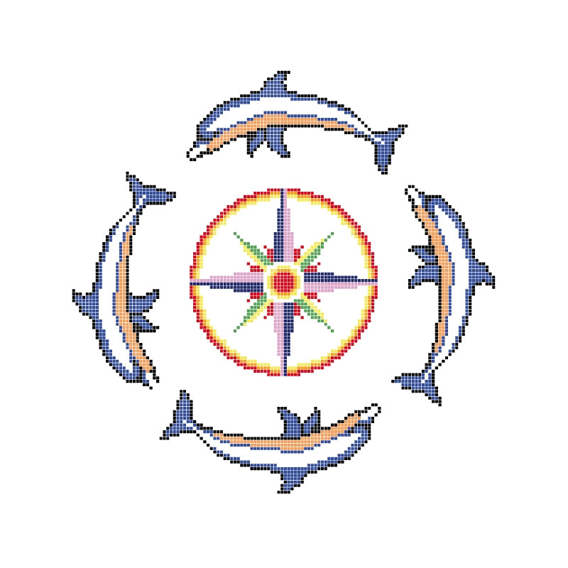 Dibujo gresite HT-K Grupo 4 delfines con rosa