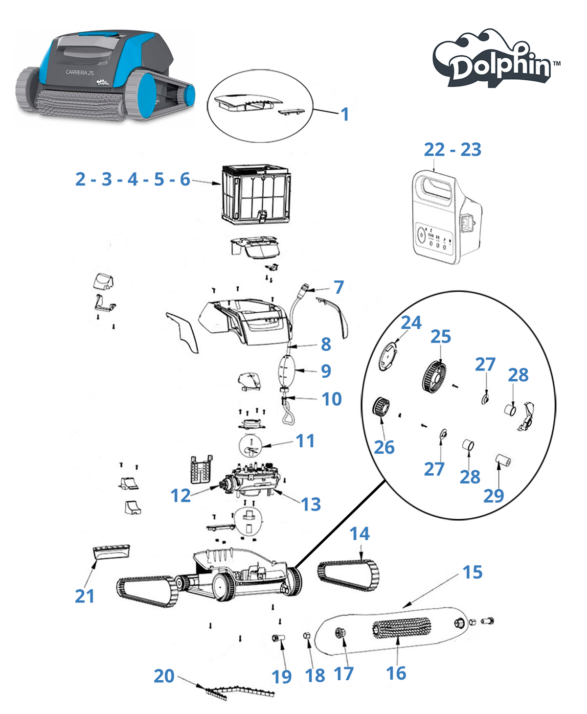 Spare parts for Dolphin Carrera 25