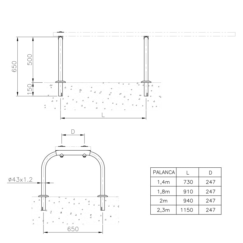 Soporte para plataformas hasta 2,30 mts.