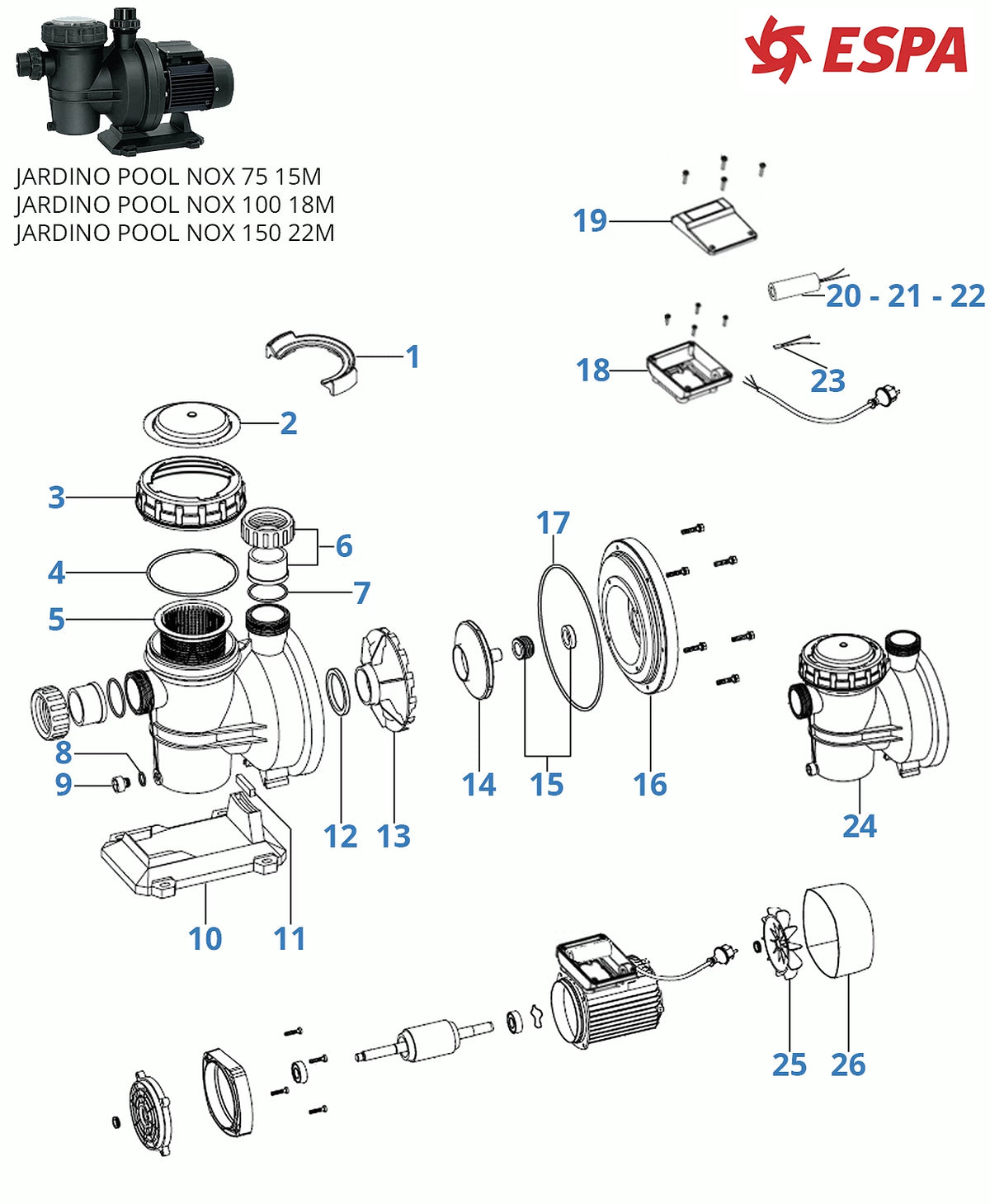 Spare parts pump ESPA Jardino Pool Nox 75/100/150
