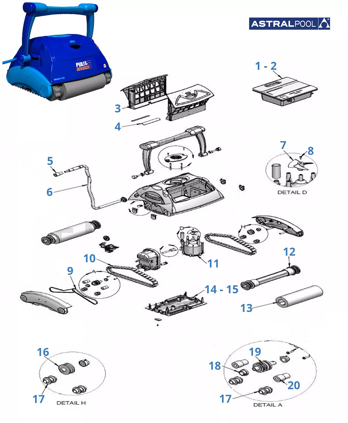 Pièces détachées Astralpool Pulit Advance 5+