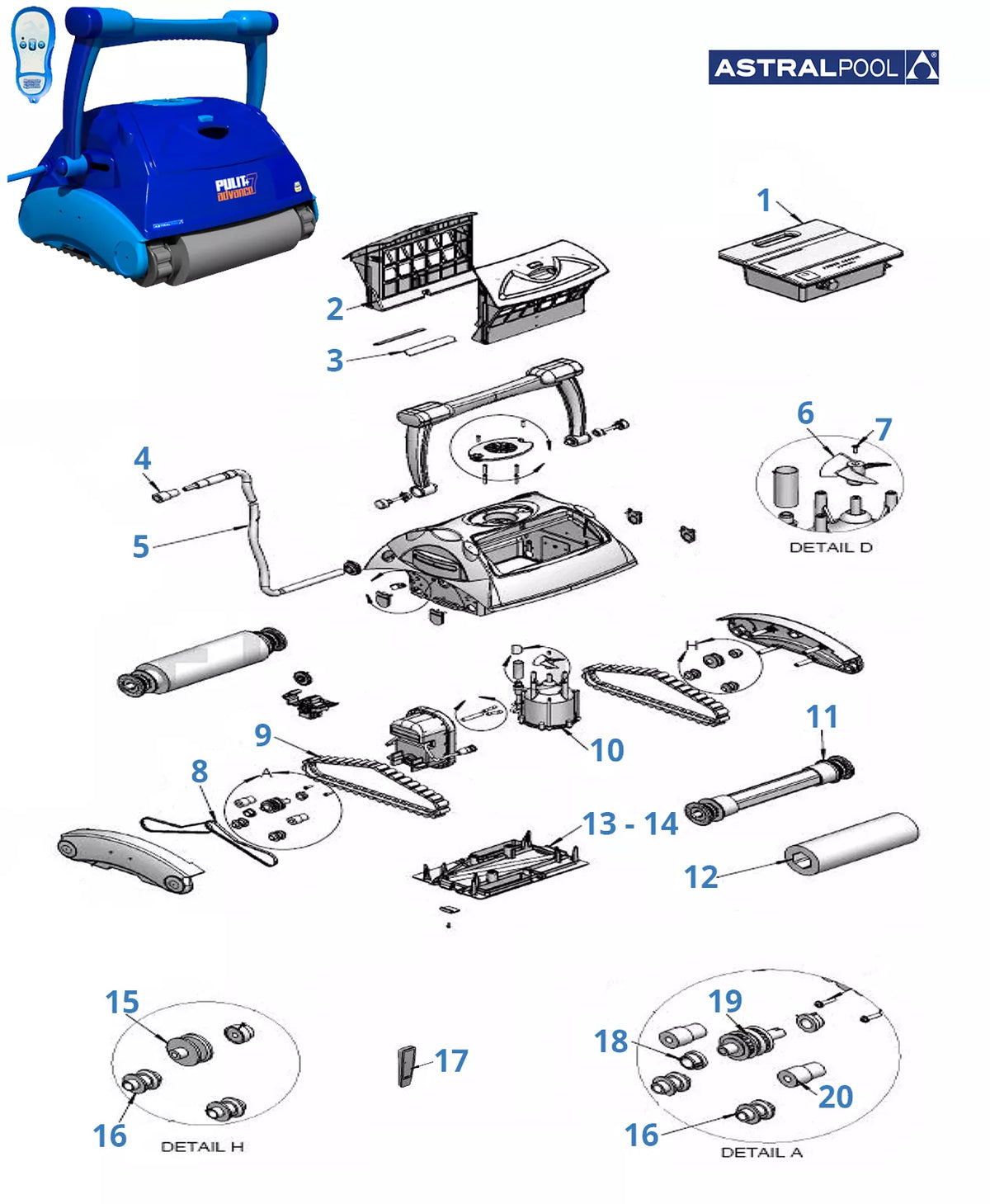Recambios Astralpool Pulit Advance 7+