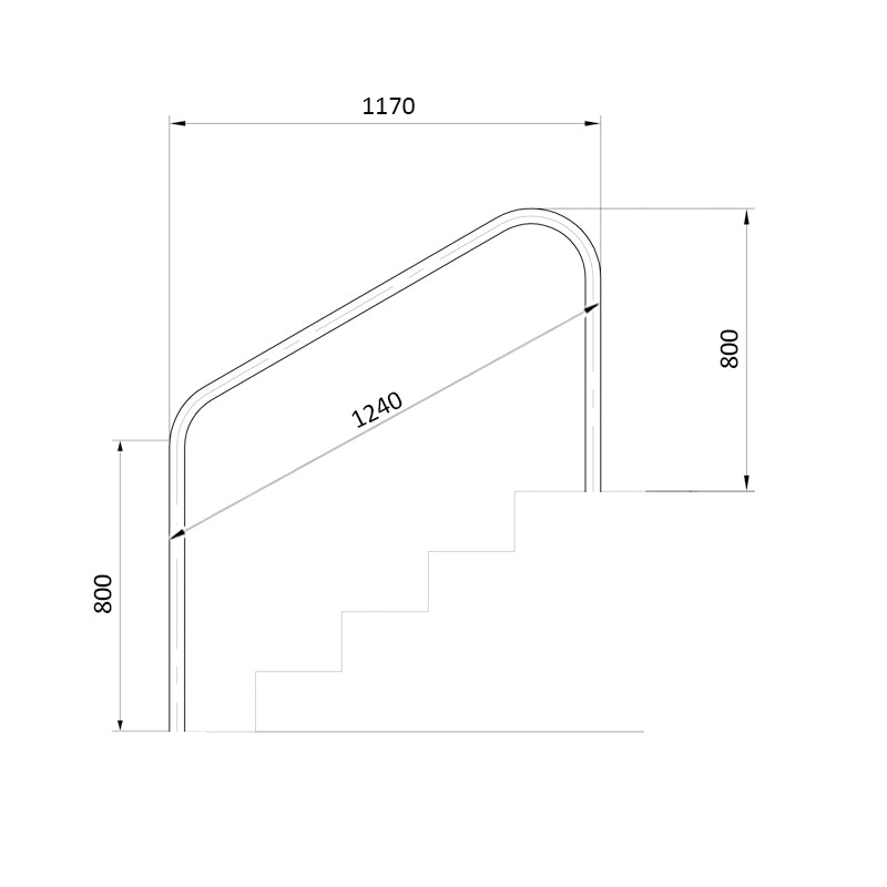 Pasamanos para piscina con pletinas de 1.220 mm. AISI-316