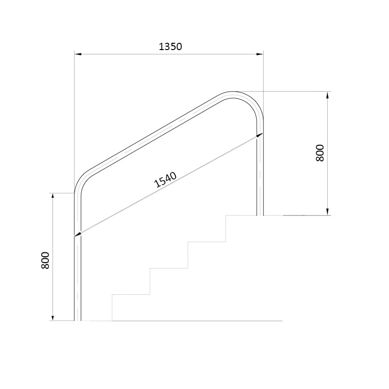 Pasamanos para piscina con pletinas de 1.520 mm. AISI-316