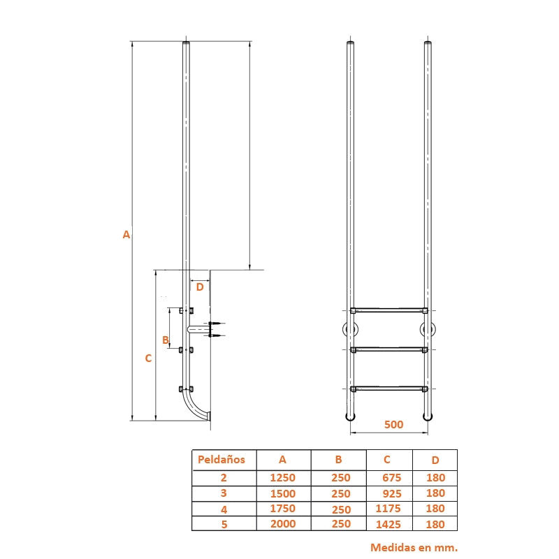 Escalera piscina de diseño 3 peldaños