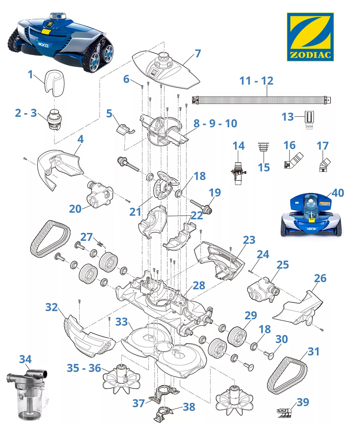Peças de substituição Zodiac MX8