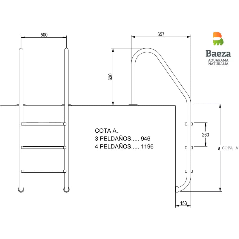 Escalera piscina Aquarama Standard 3 peldaños AISI-316 Electropulida (especial cloración salina)