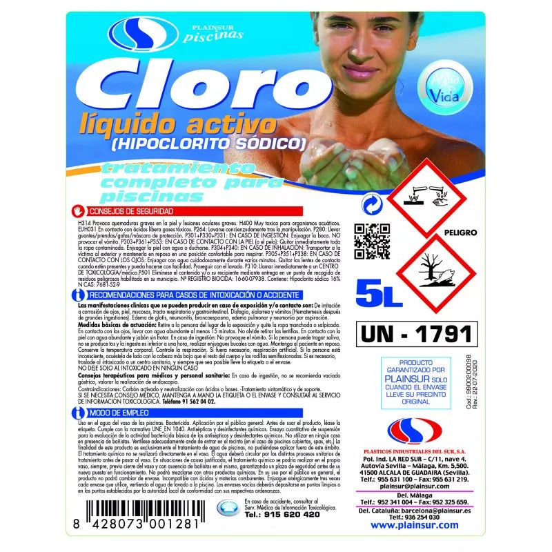 Cloro liquido attivo (ipoclorito) Plainsur 5 litri