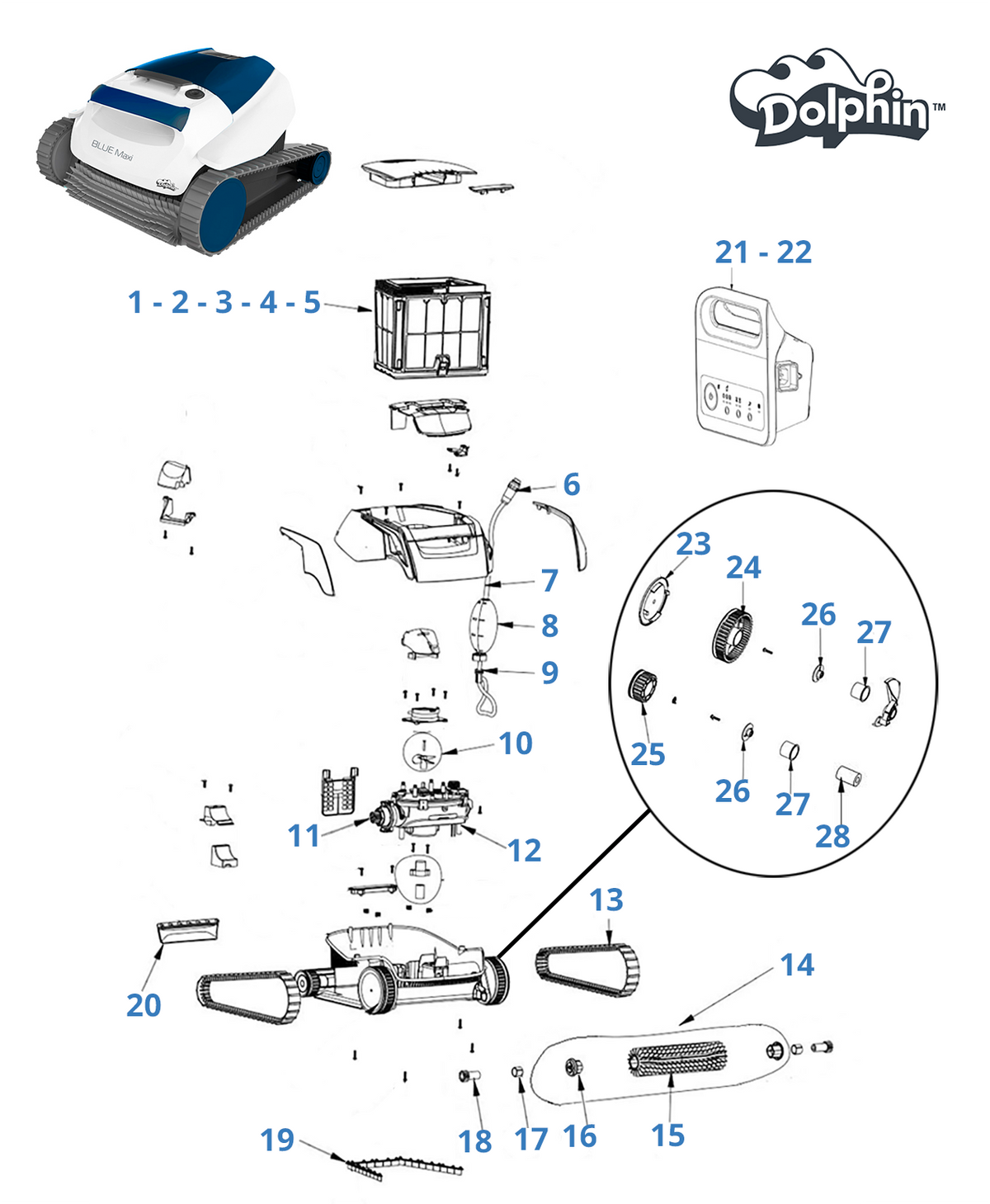 Pièces détachées pour Dolphin Blue Maxi 25