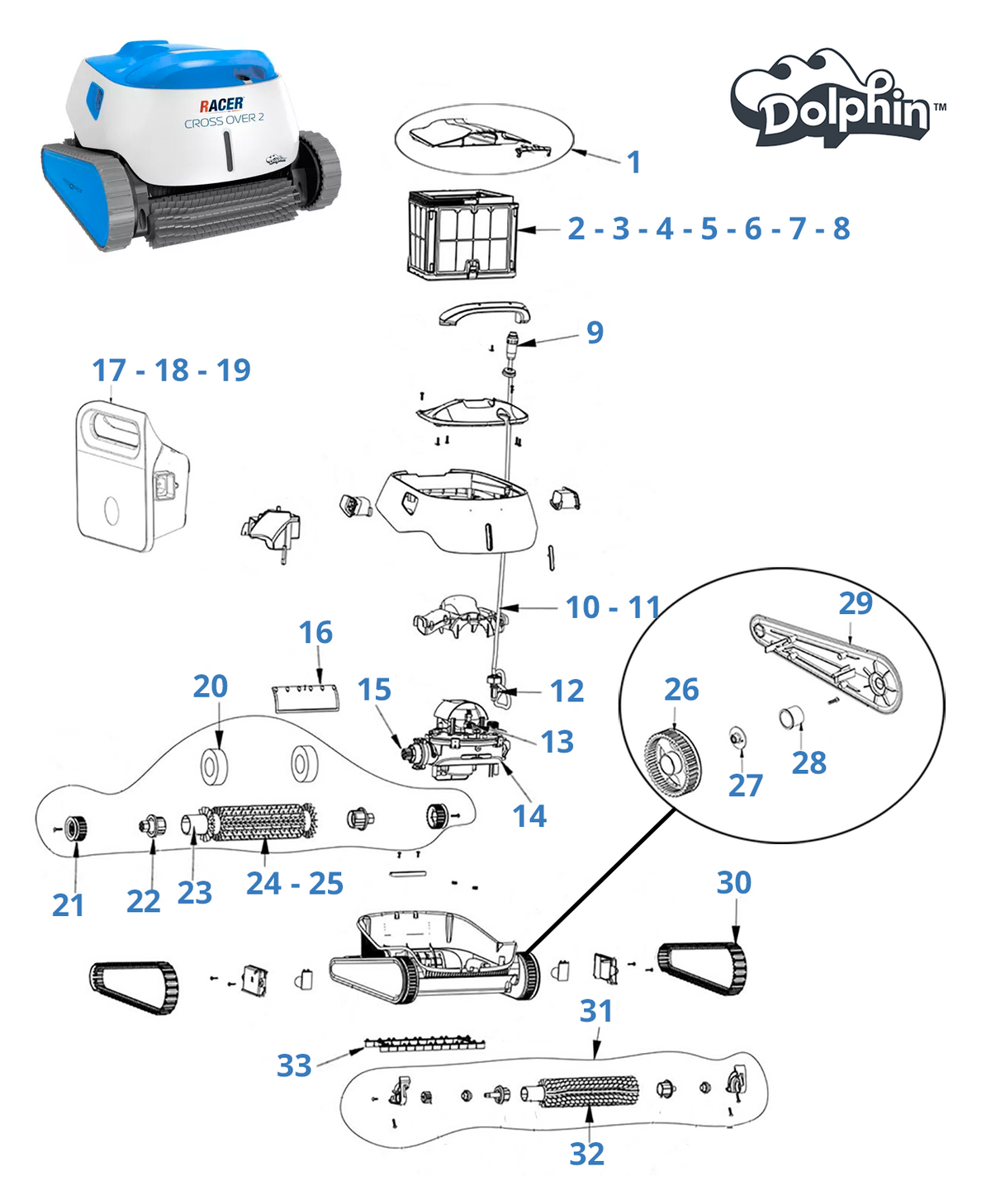 Recambios para Dolphin Racer Cross Over 2