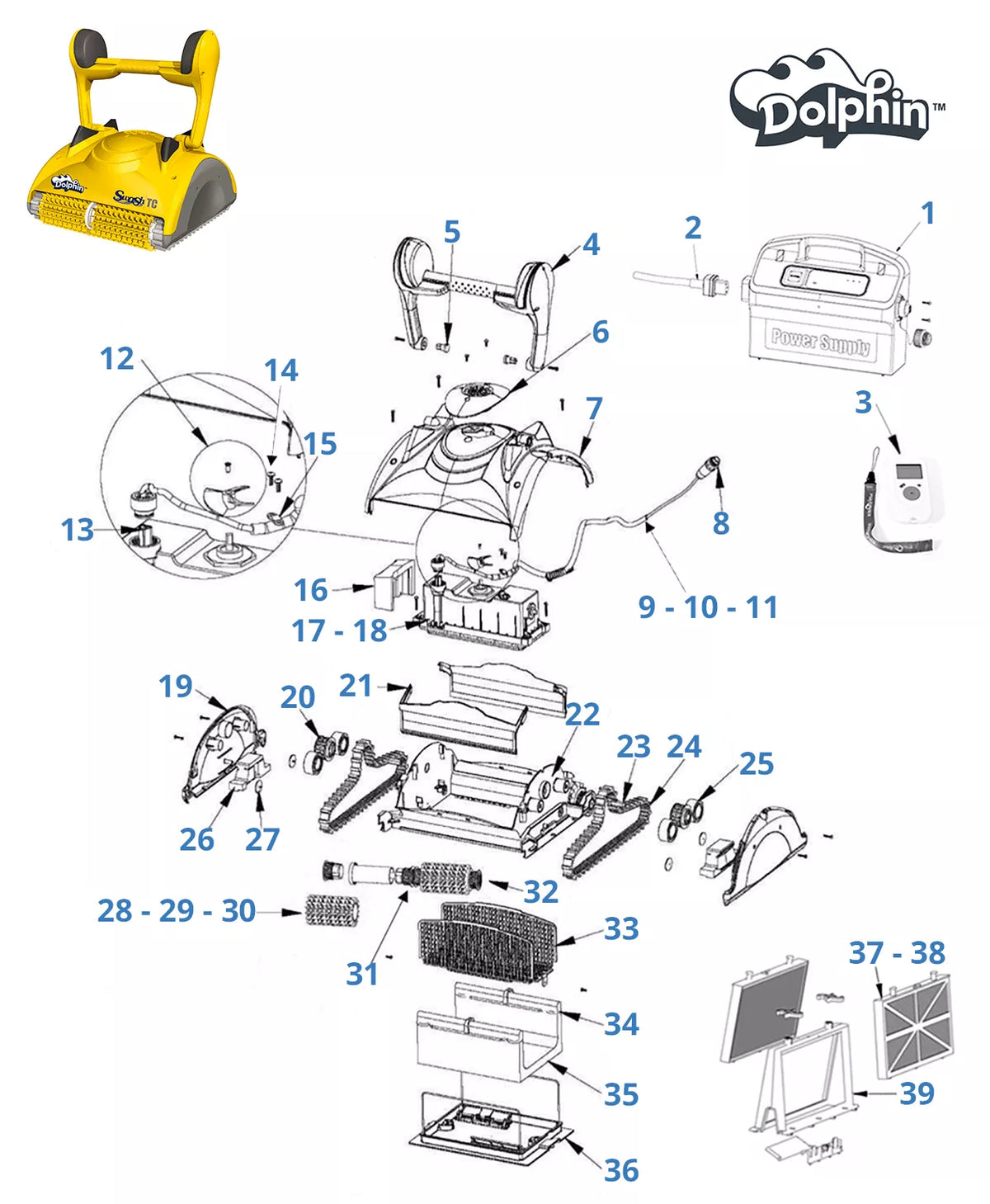 Spare parts for Dolphin Swash TC