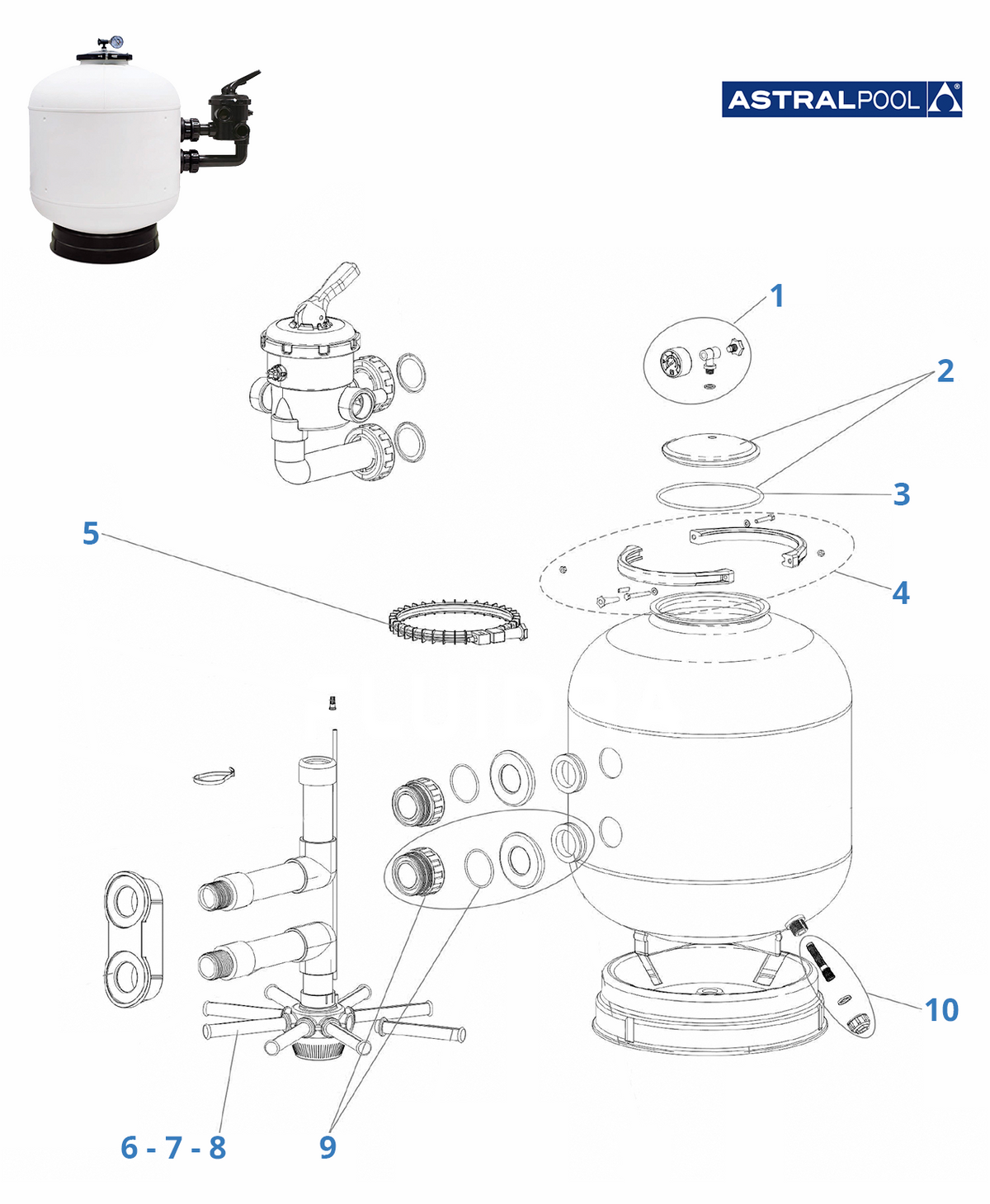 Spare parts filter Astralpool Skypool lateral