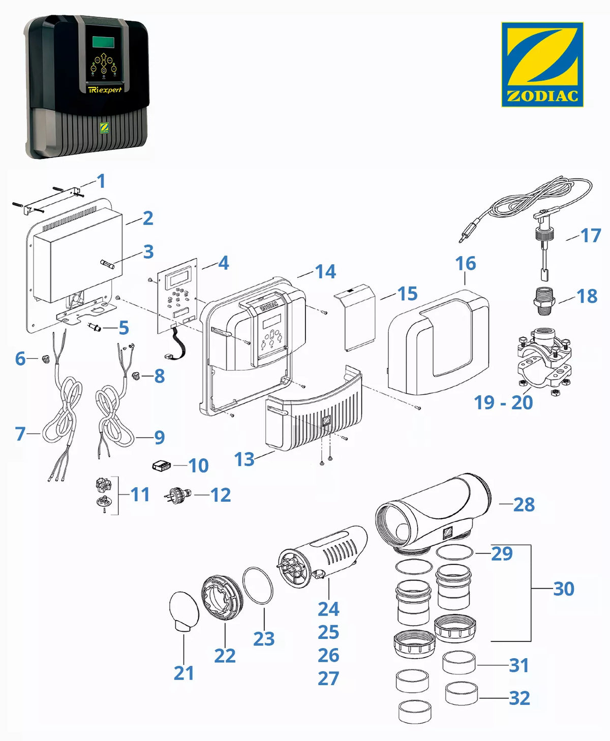 Peças de substituição para o clorador Zodiac TRi Expert