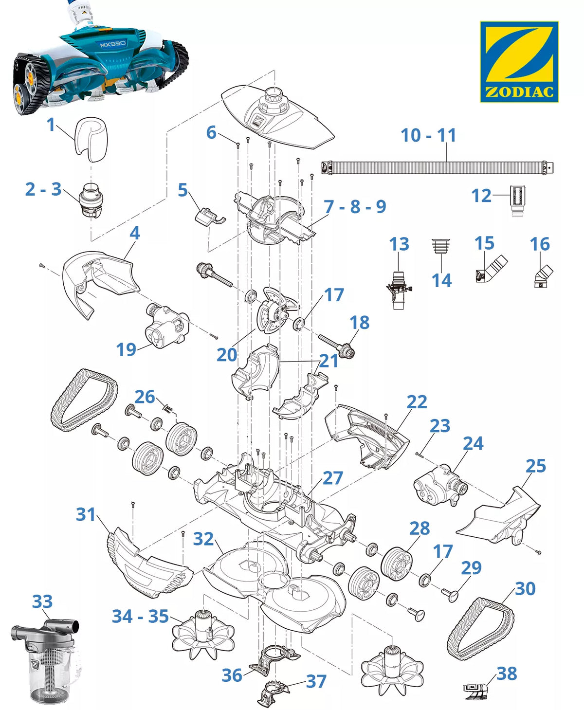 Recambios Zodiac MX930