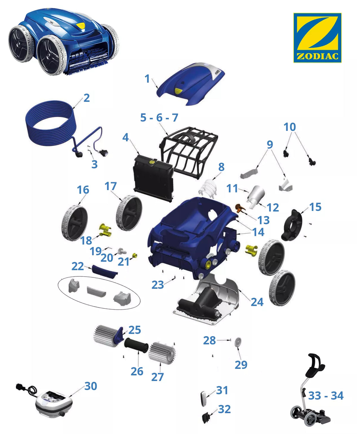 Onderdelen Zodiac Vortex 4 4WD