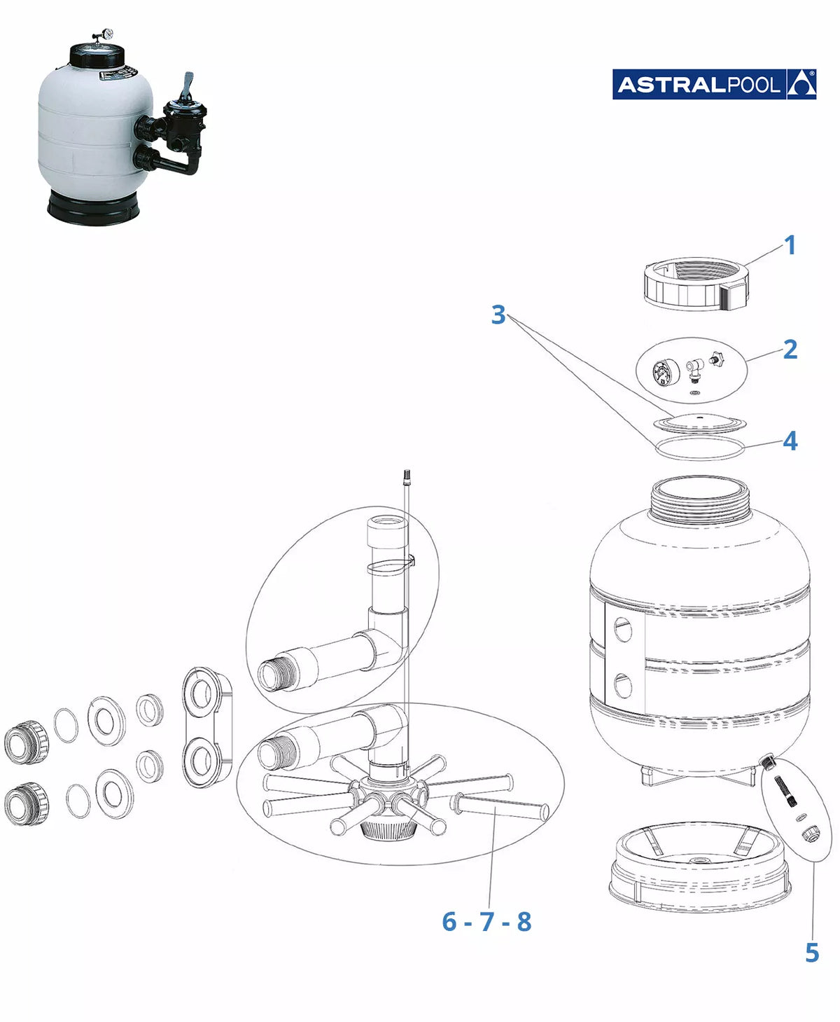 Recambios filtro Astralpool Millenium lateral (rosca)
