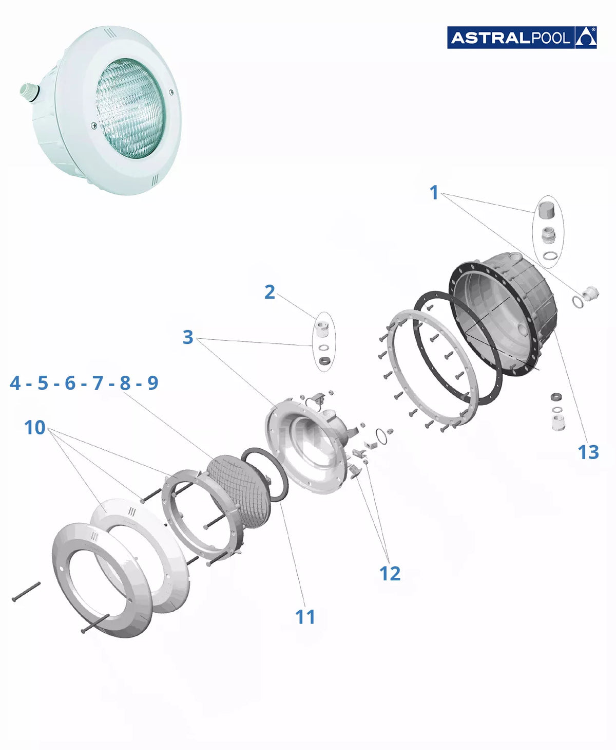 Recambios foco nicho Astralpool 07852