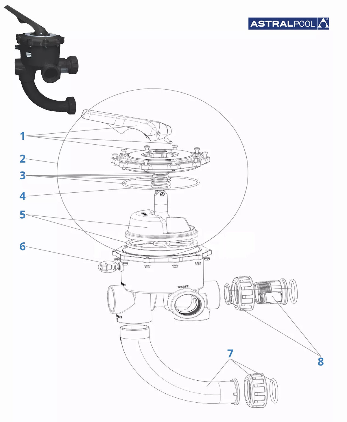 Recambios Válvula selectora Astralpool lateral 2" tornillos 74862