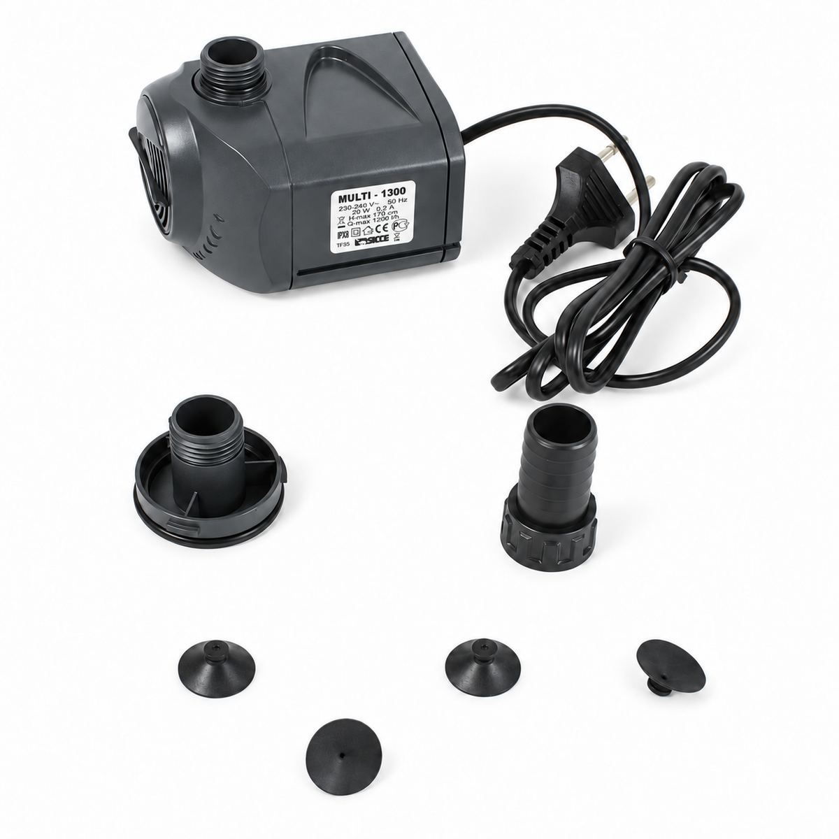 Sicce Multi 1300 — Bomba con cable, conectores y cuatro ventosas
