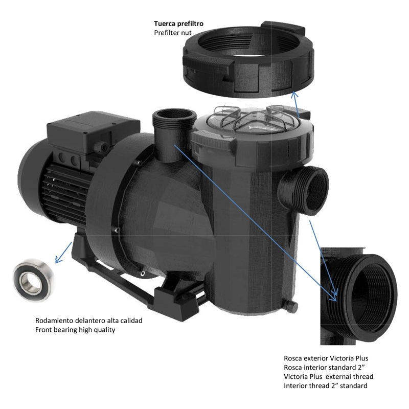 Bomba piscina Astralpool Victoria Plus Silent 1/2 CV Monofásica 65557 — detalles técnicos