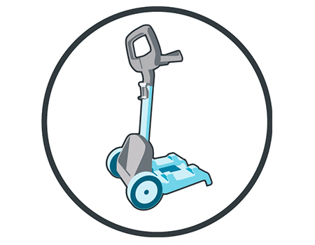Le nettoyeur est livré avec un chariot qui permet de le ranger facilement, car il comporte une base pour laisser le robot, un support pour le bloc d'alimentation et un crochet pour enrouler le câble.